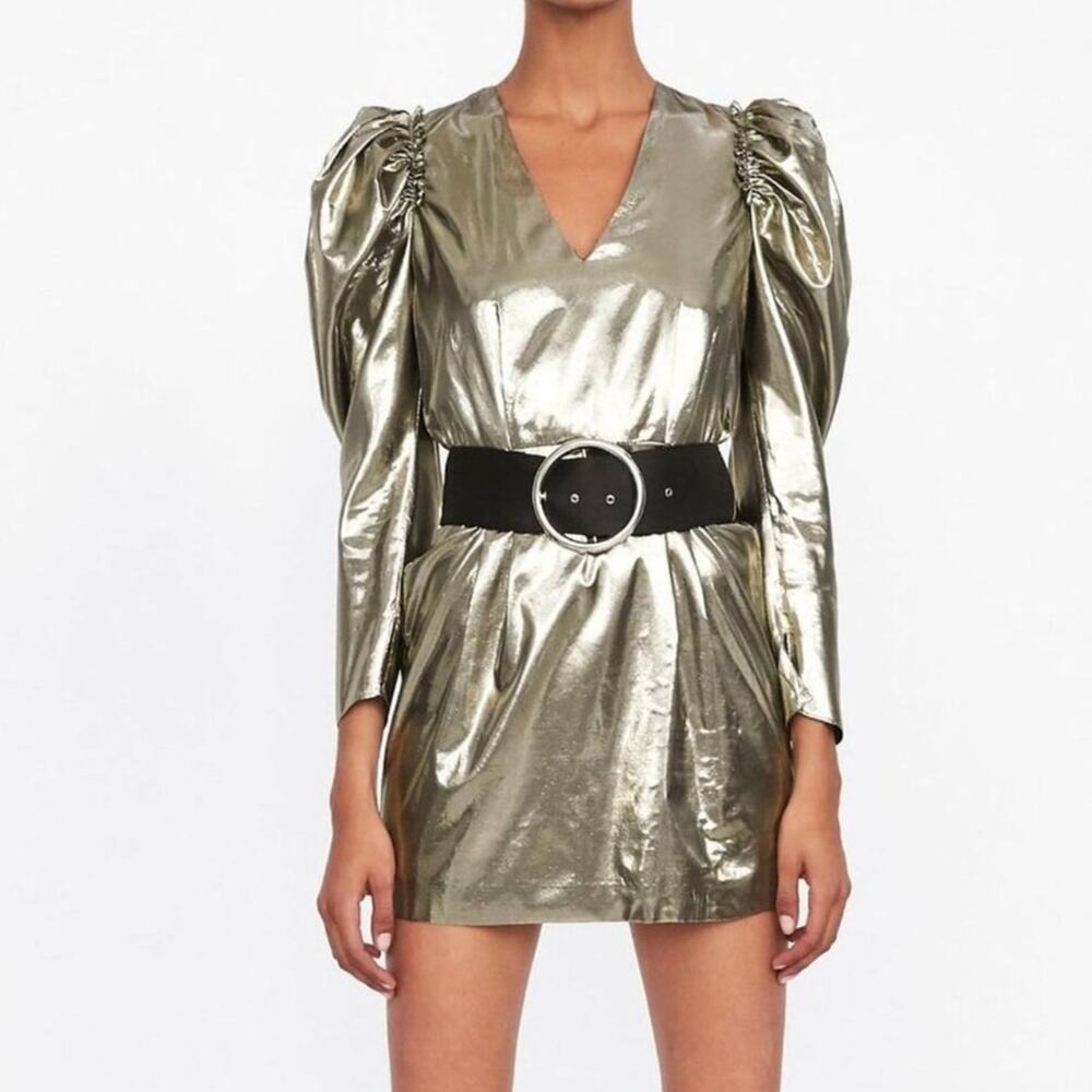 ZARA Balloon Sleeve Metallic Mini Dress Size S